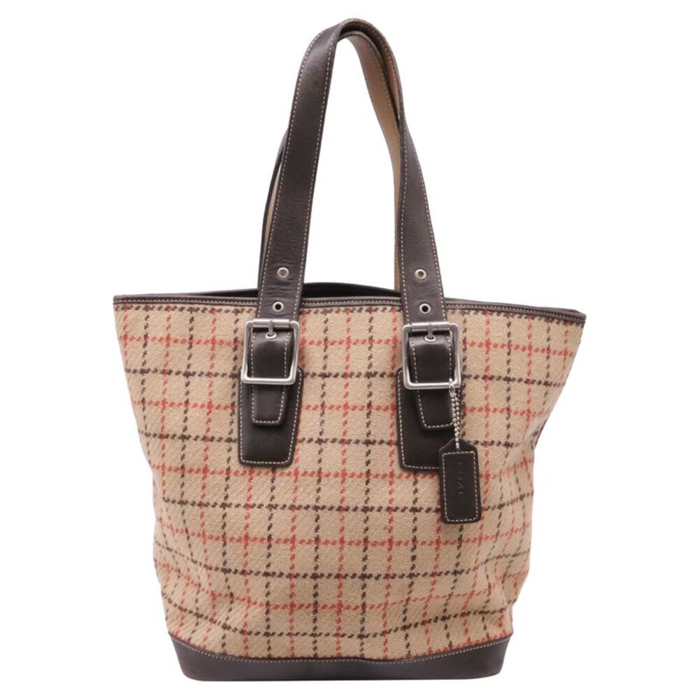 Coach Plaid Tweed Tote Bag in Beige Wool